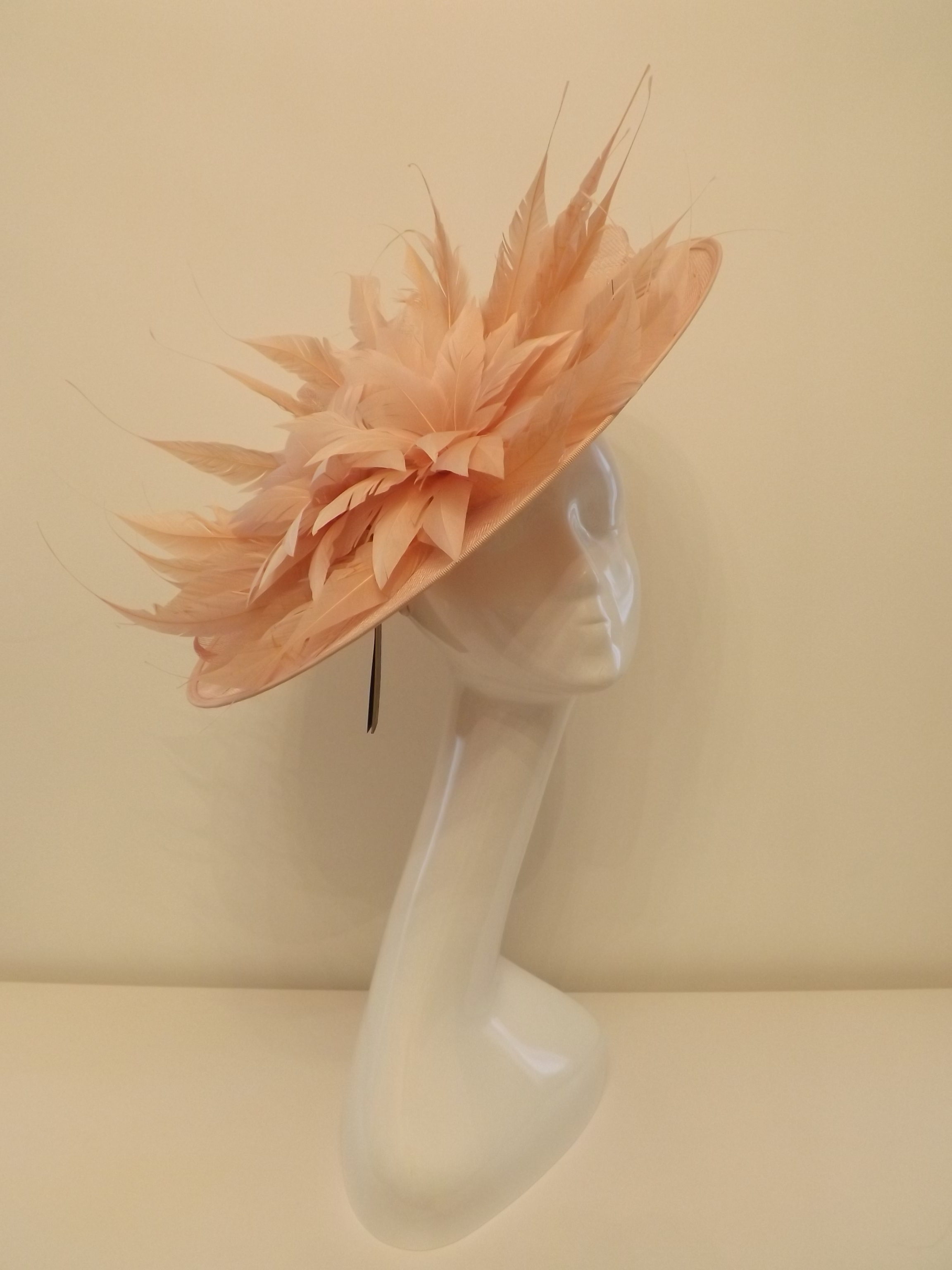 Powder pink sinamay disc fascinator on 
